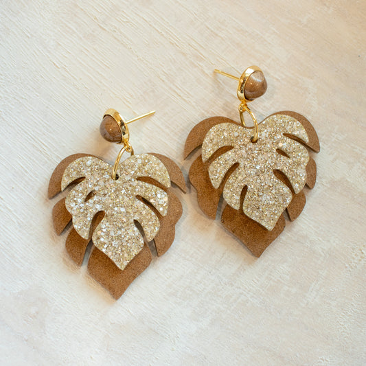 Sandstone Monstera Earrings
