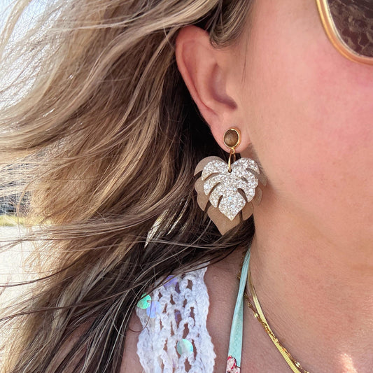 Sandstone Monstera Earrings